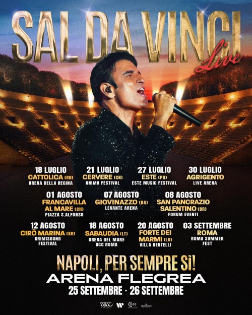 Sal Da Vinci — tour estivo 2026 dopo Sanremo: 13 date tra festival e arene, due eventi finali a Napoli